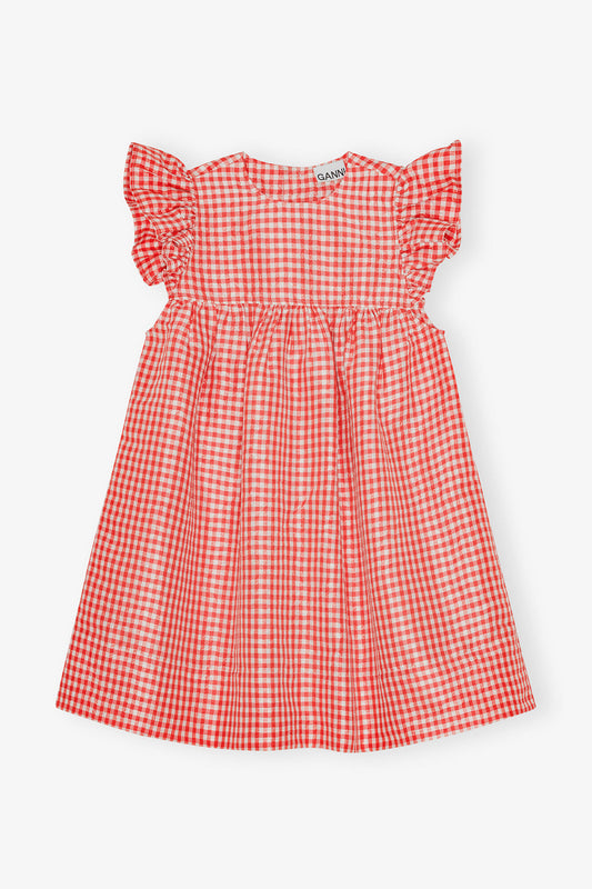 Red Crinkled Check Taffeta Dress - GANNI