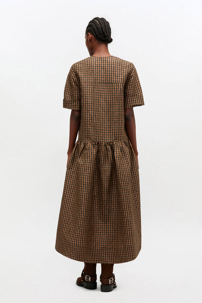 Crinkled Check Long Dress - GANNI