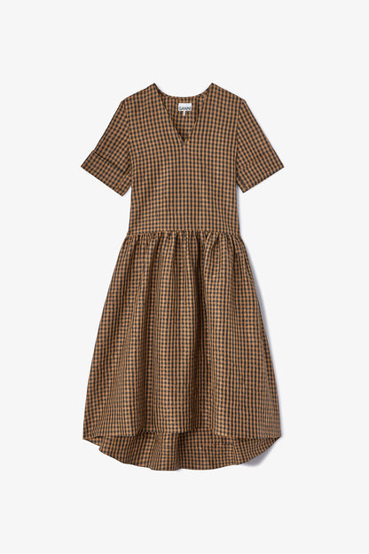 Crinkled Check Long Dress - GANNI