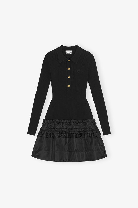 Mini Dress in Rib Knit Ruffle - GANNI