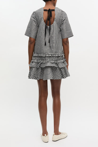 Crinkled Check Mini Dress - GANNI
