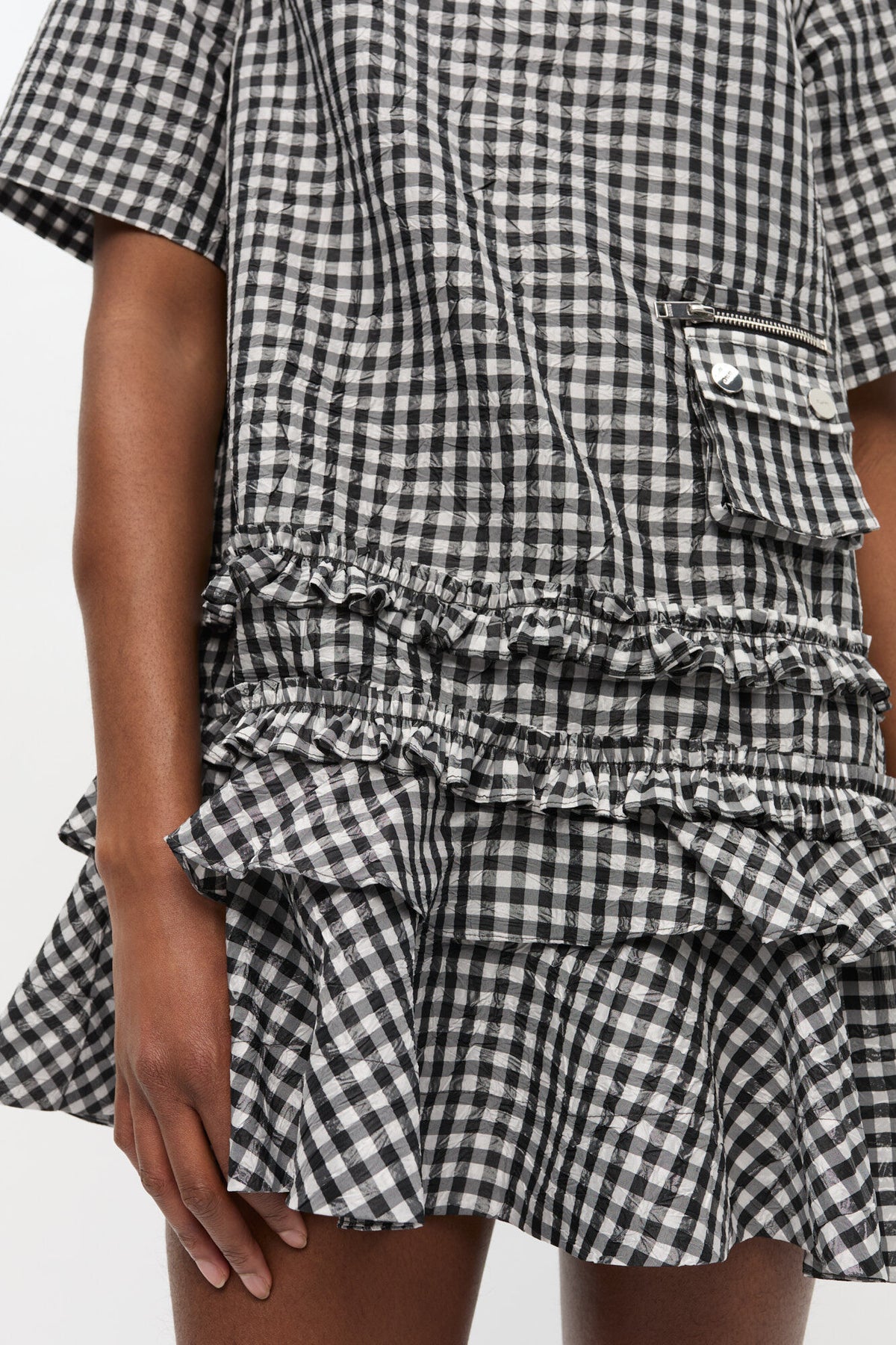 Crinkled Check Mini Dress - GANNI