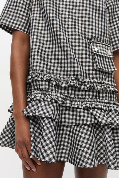 Crinkled Check Mini Dress - GANNI