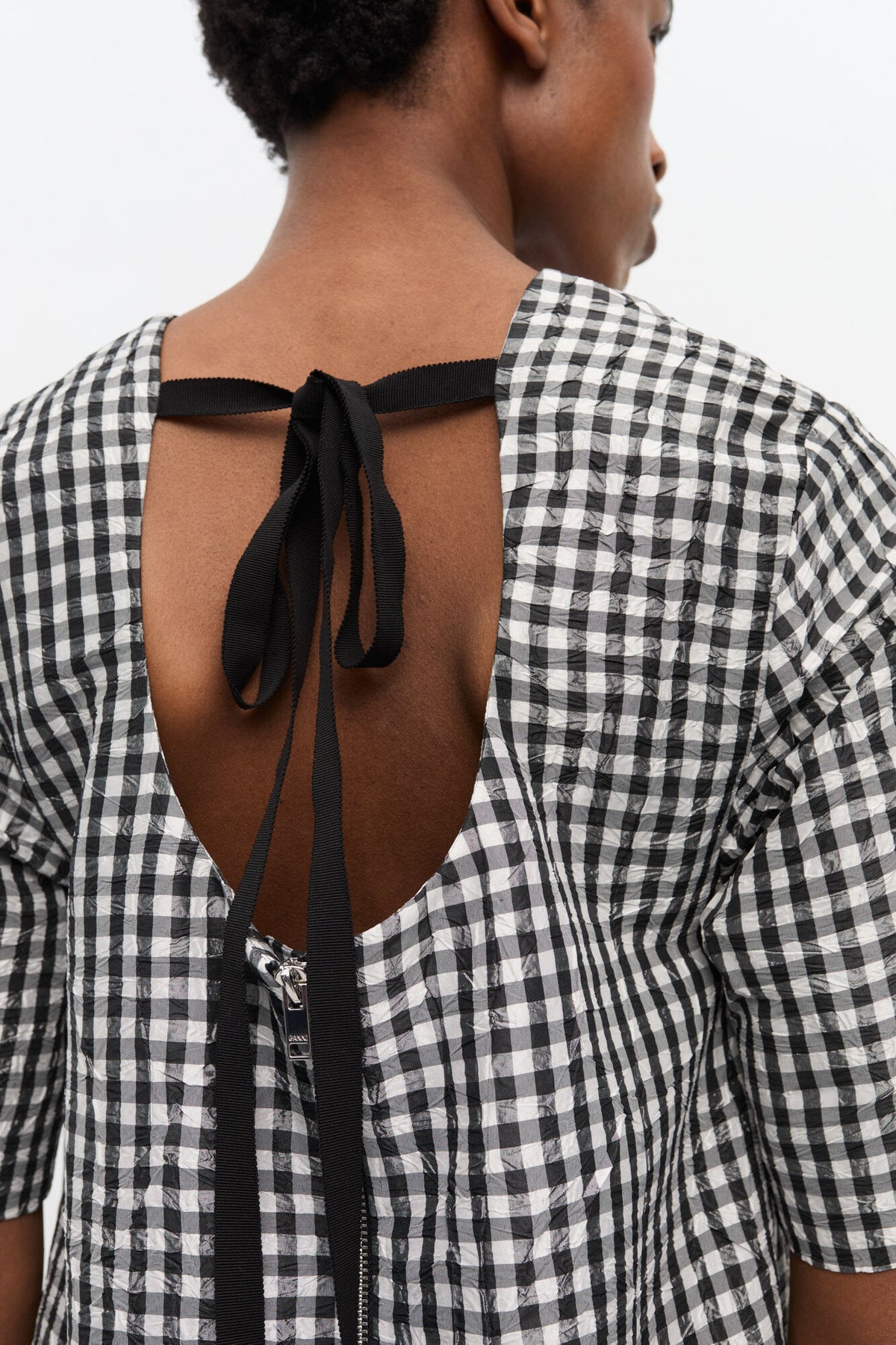 Crinkled Check Mini Dress - GANNI