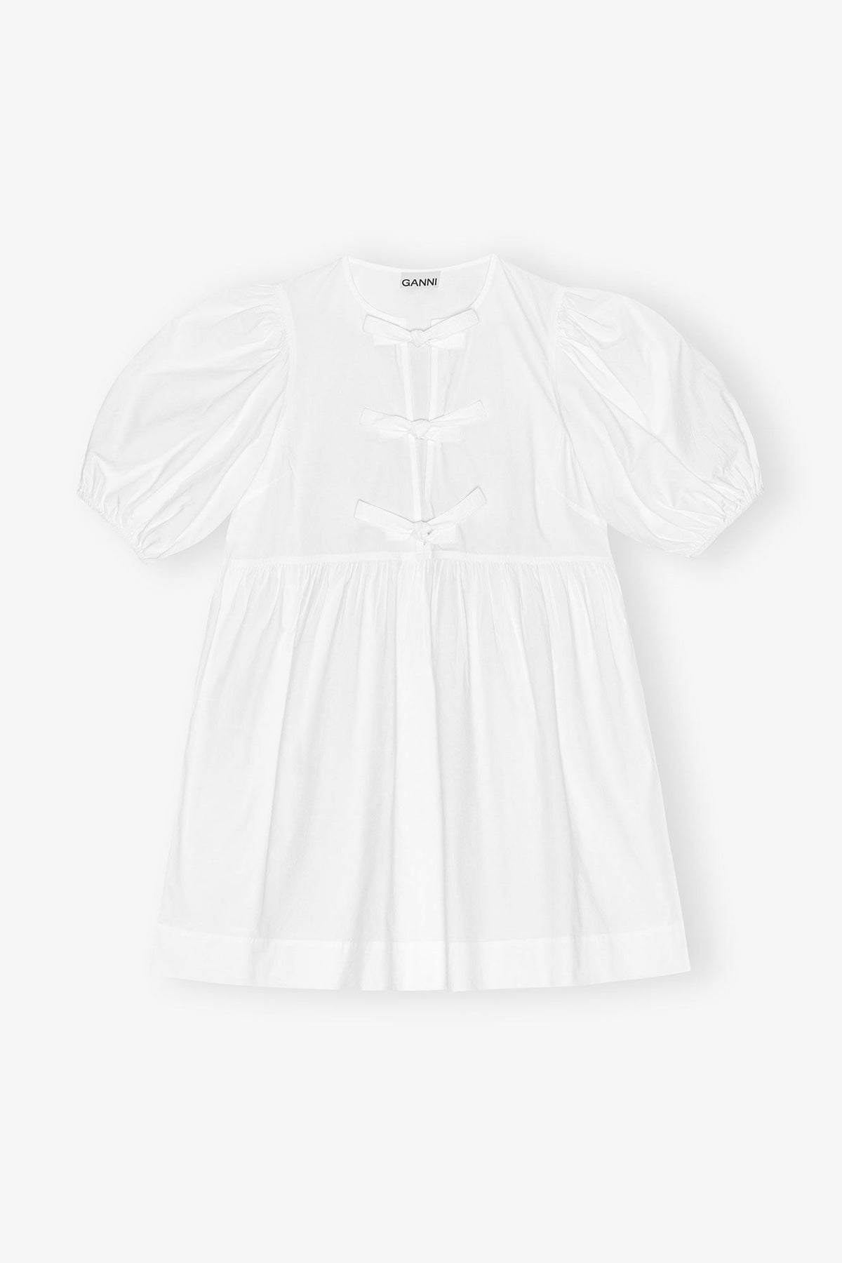 White Cotton Poplin Tie String Mini Dress - GANNI