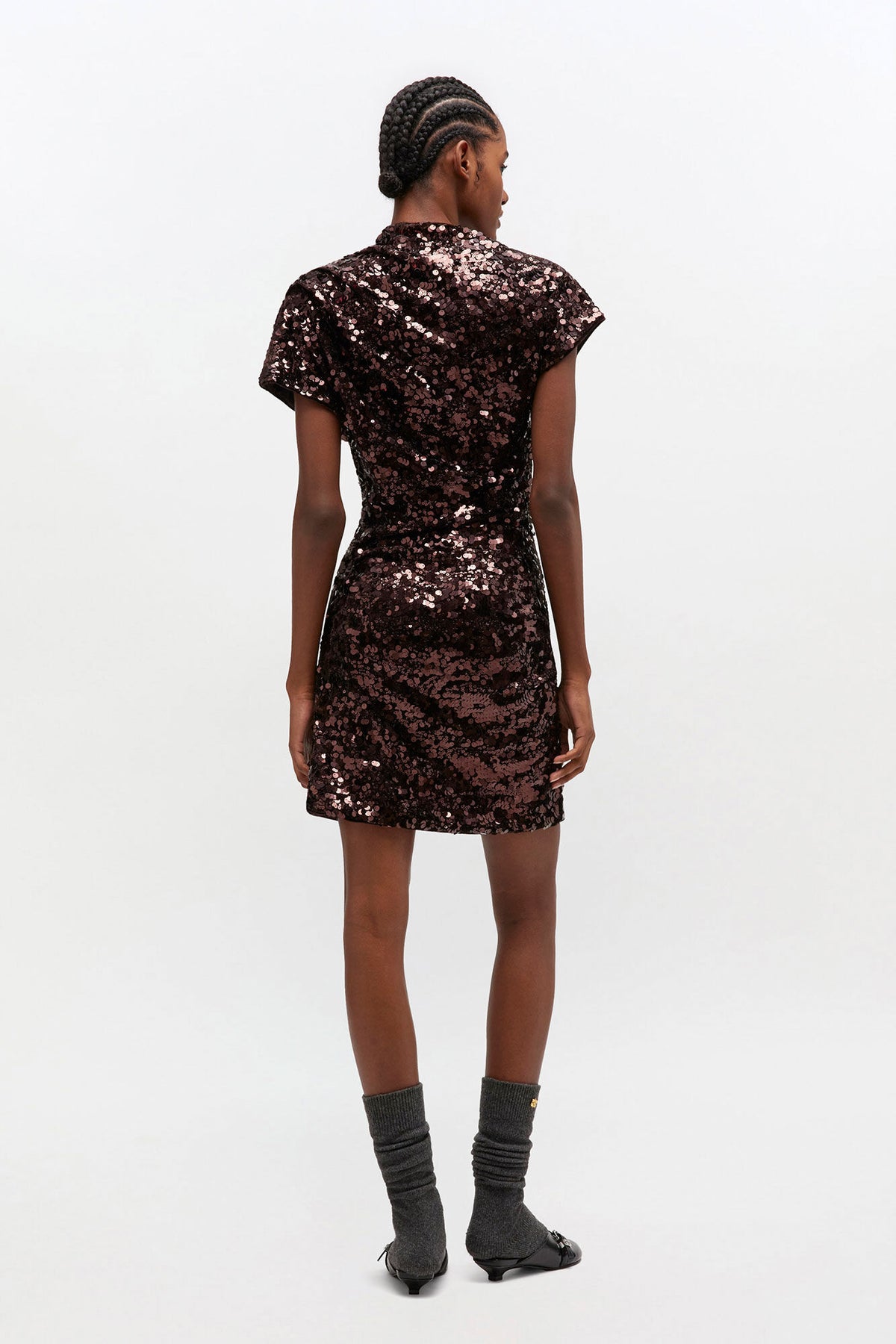 Brown Sequins Mini Dress - GANNI
