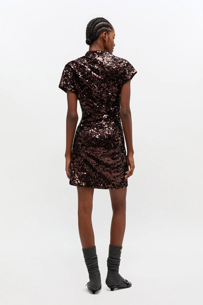 Brown Sequins Mini Dress - GANNI