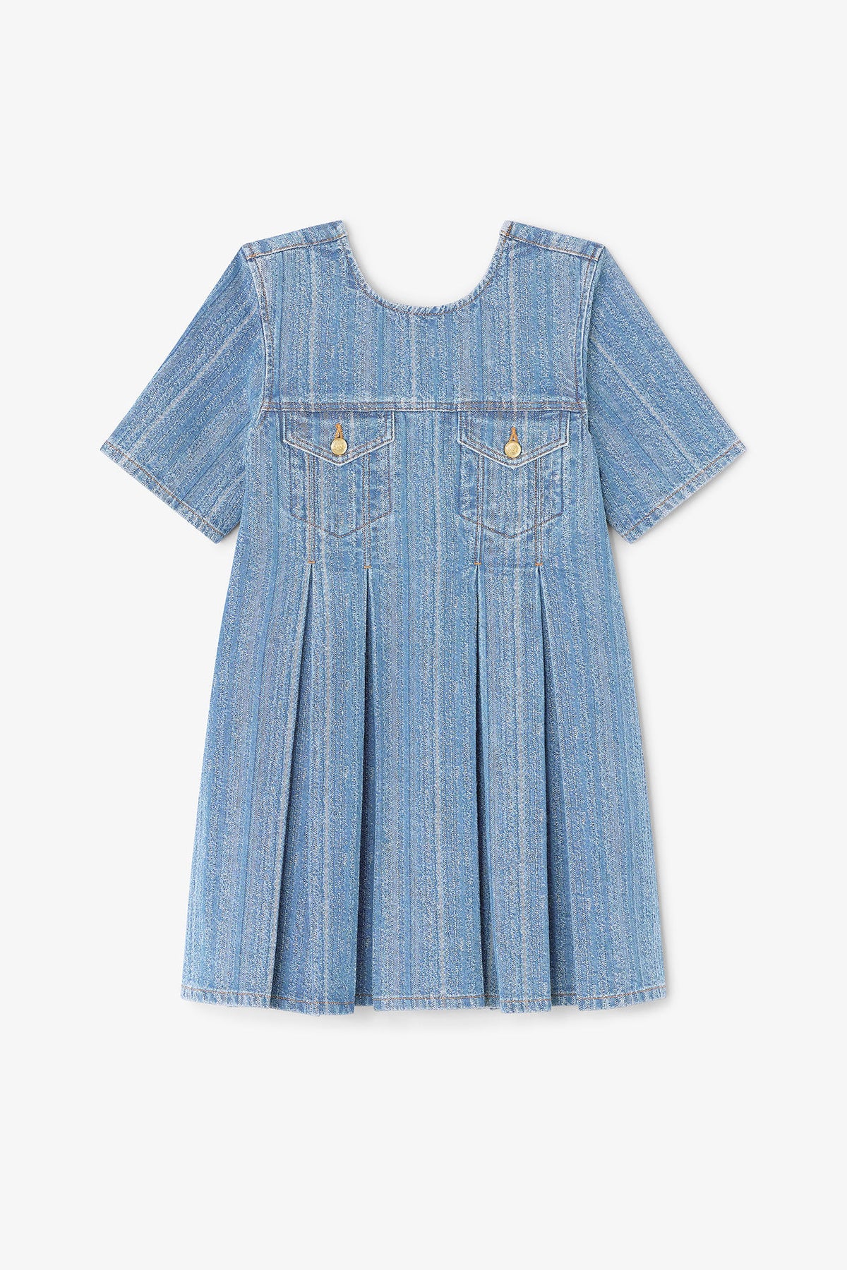 Striped Denim Pleated Dress - GANNI