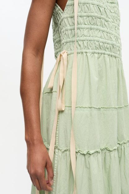 Light Green Smocked Tiered Dress - GANNI