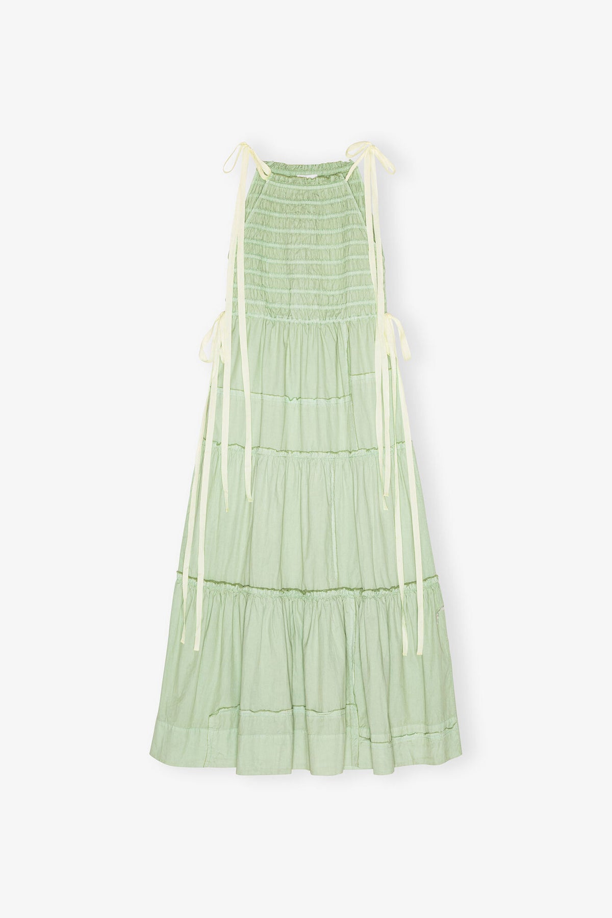 Light Green Smocked Tiered Dress - GANNI