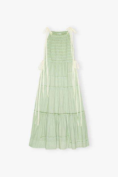 Light Green Smocked Tiered Dress - GANNI