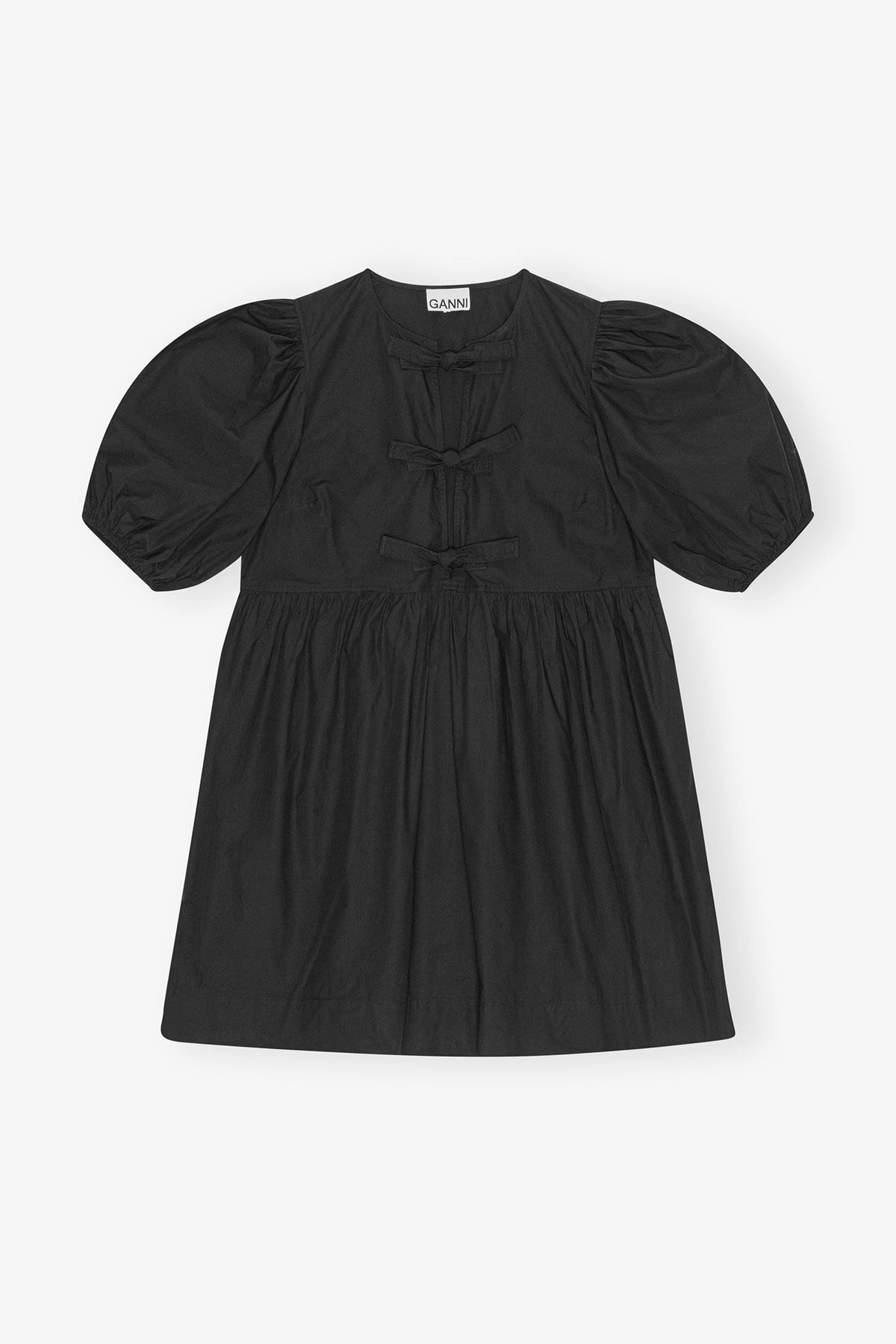Black Cotton Poplin Tie String Mini Dress - GANNI