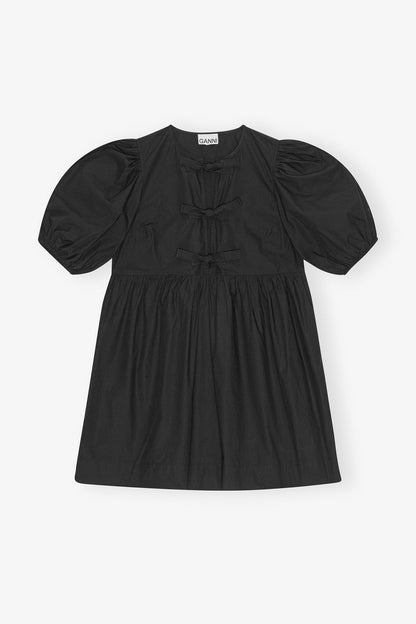 Black Cotton Poplin Tie String Mini Dress - GANNI