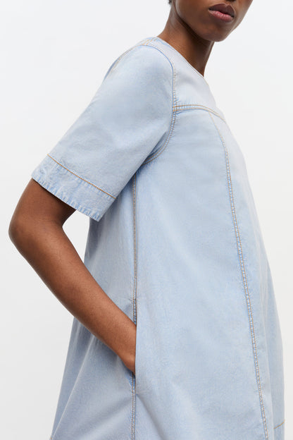 Light Blue A-line Mini Denim Dress - GANNI