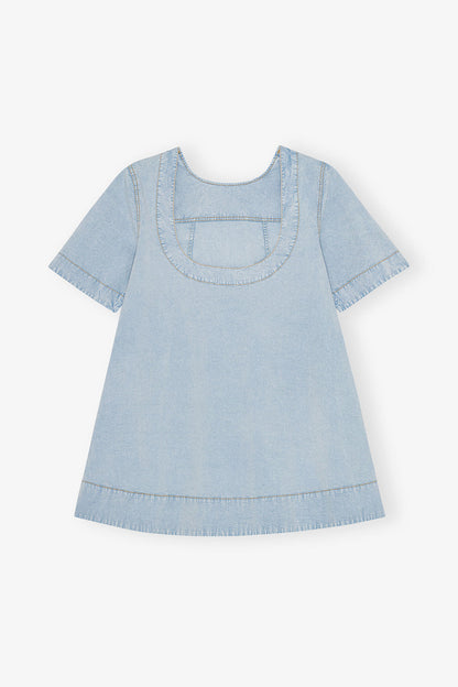 Light Blue A-line Mini Denim Dress - GANNI