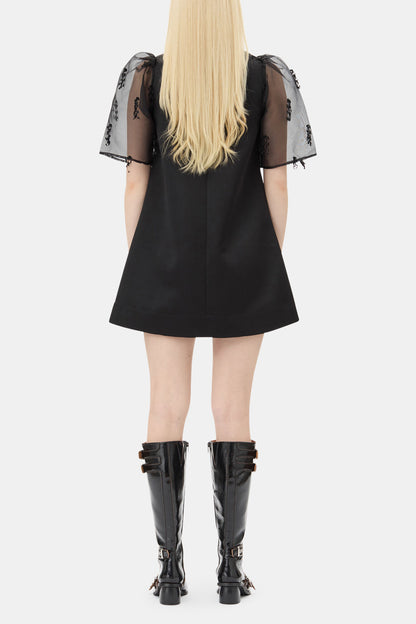 Black Fringed Organza Mini Dress - GANNI