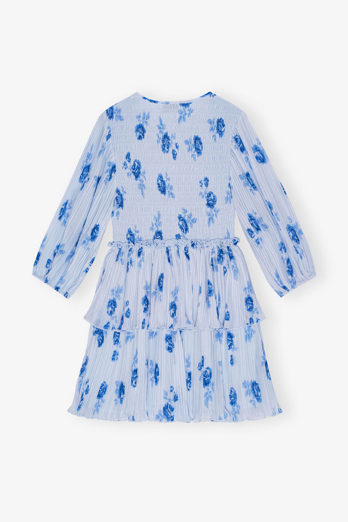 Blue Pleated Georgette Flounce Smock Mini Dress - GANNI