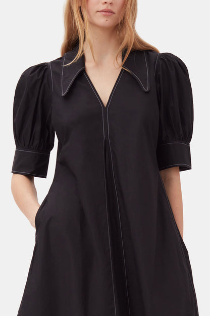 Cotton Poplin V-Neck Midi Dress - GANNI