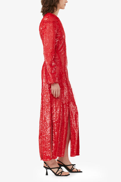 Red Sequins Maxi Dress - GANNI
