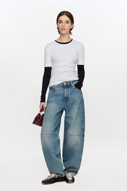 White Soft Cotton Rib Short Sleeve T-shirt - GANNI