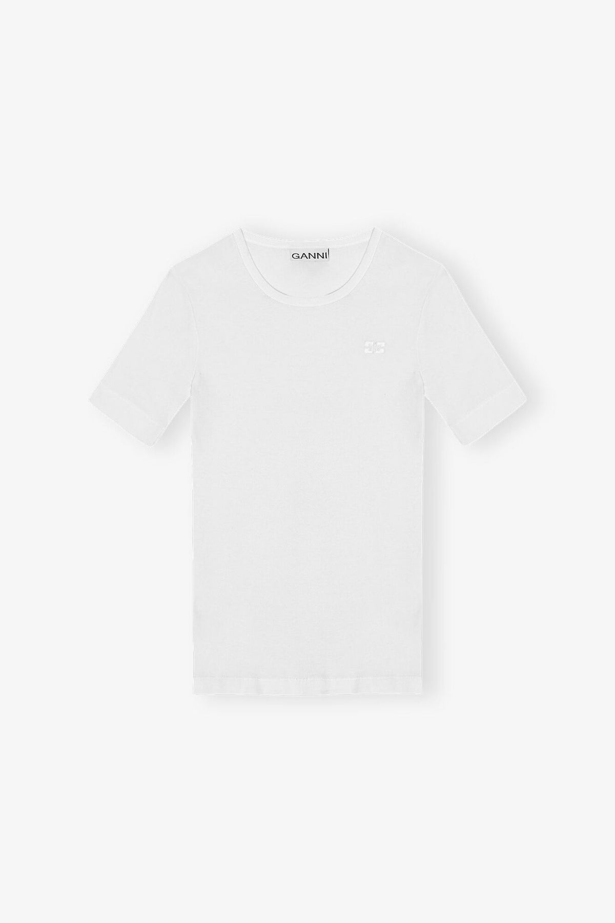 White Soft Cotton Rib Short Sleeve T-shirt - GANNI