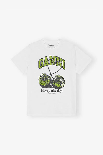 White Basic Jersey Cherry Relaxed T-shirt - GANNI