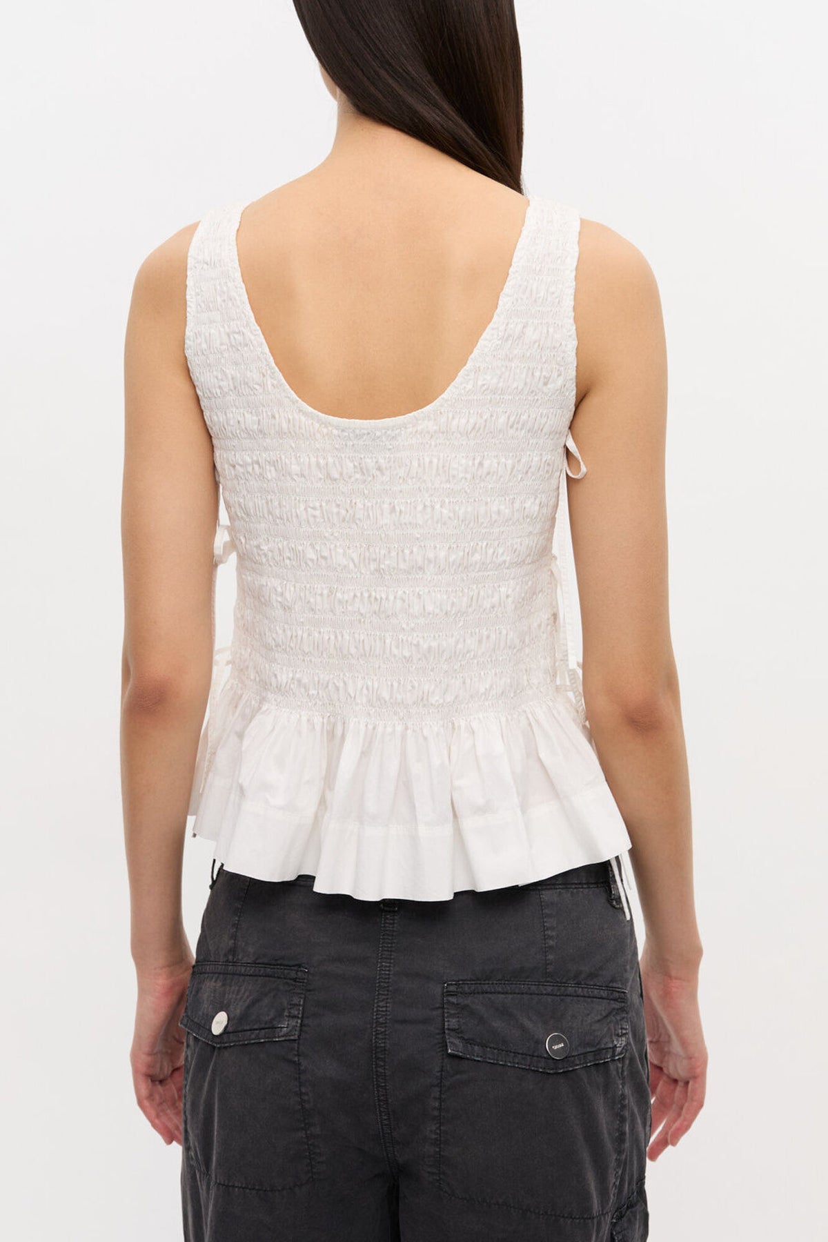 Top in White Smocked Cotton - GANNI