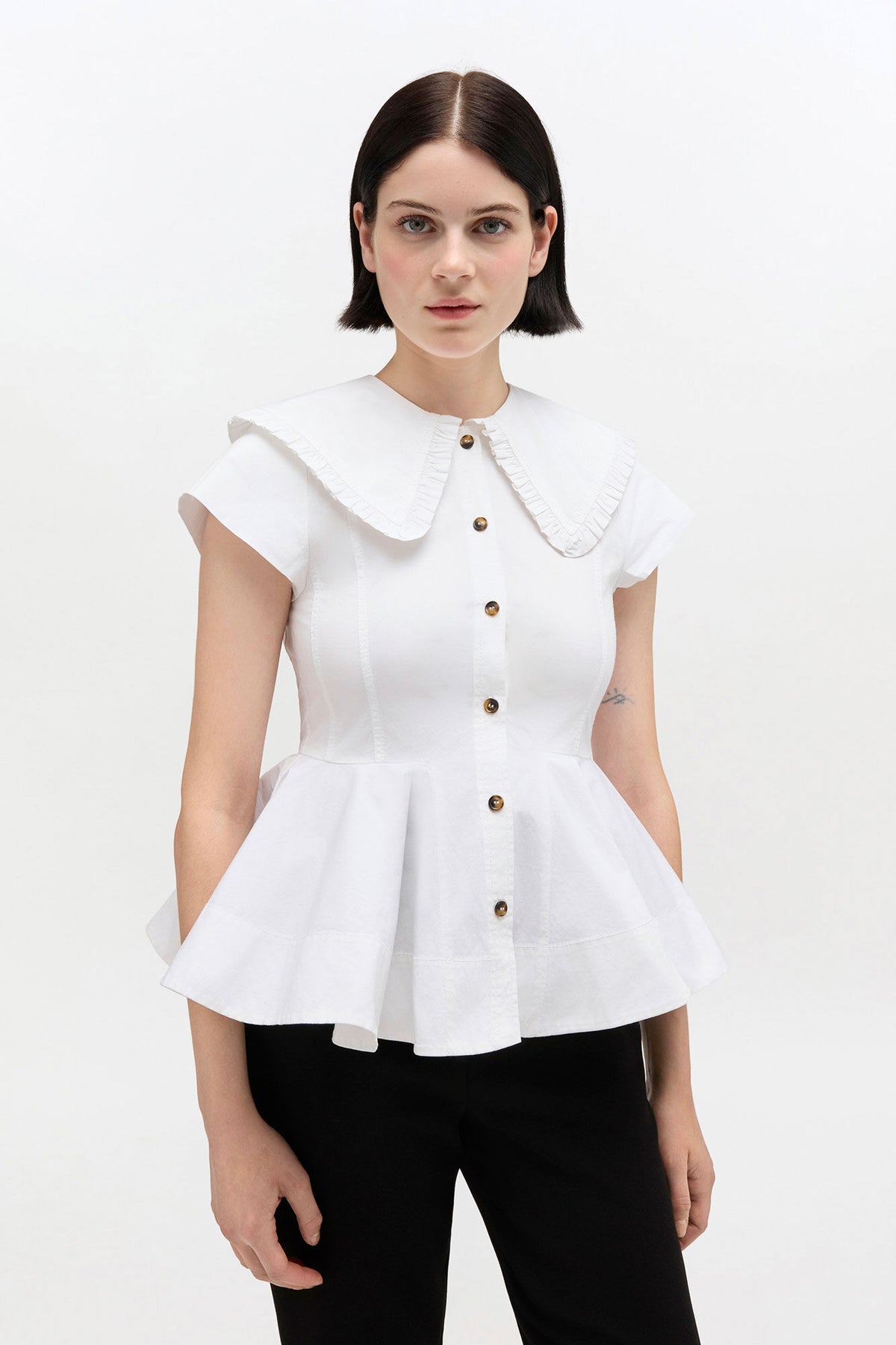 Short Cotton Ruffle Shirt - GANNI