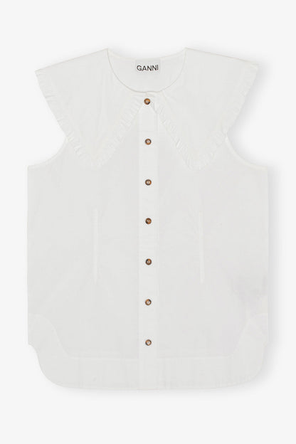 Cotton Poplin Sleeveless Frill Collar Shirt - GANNI