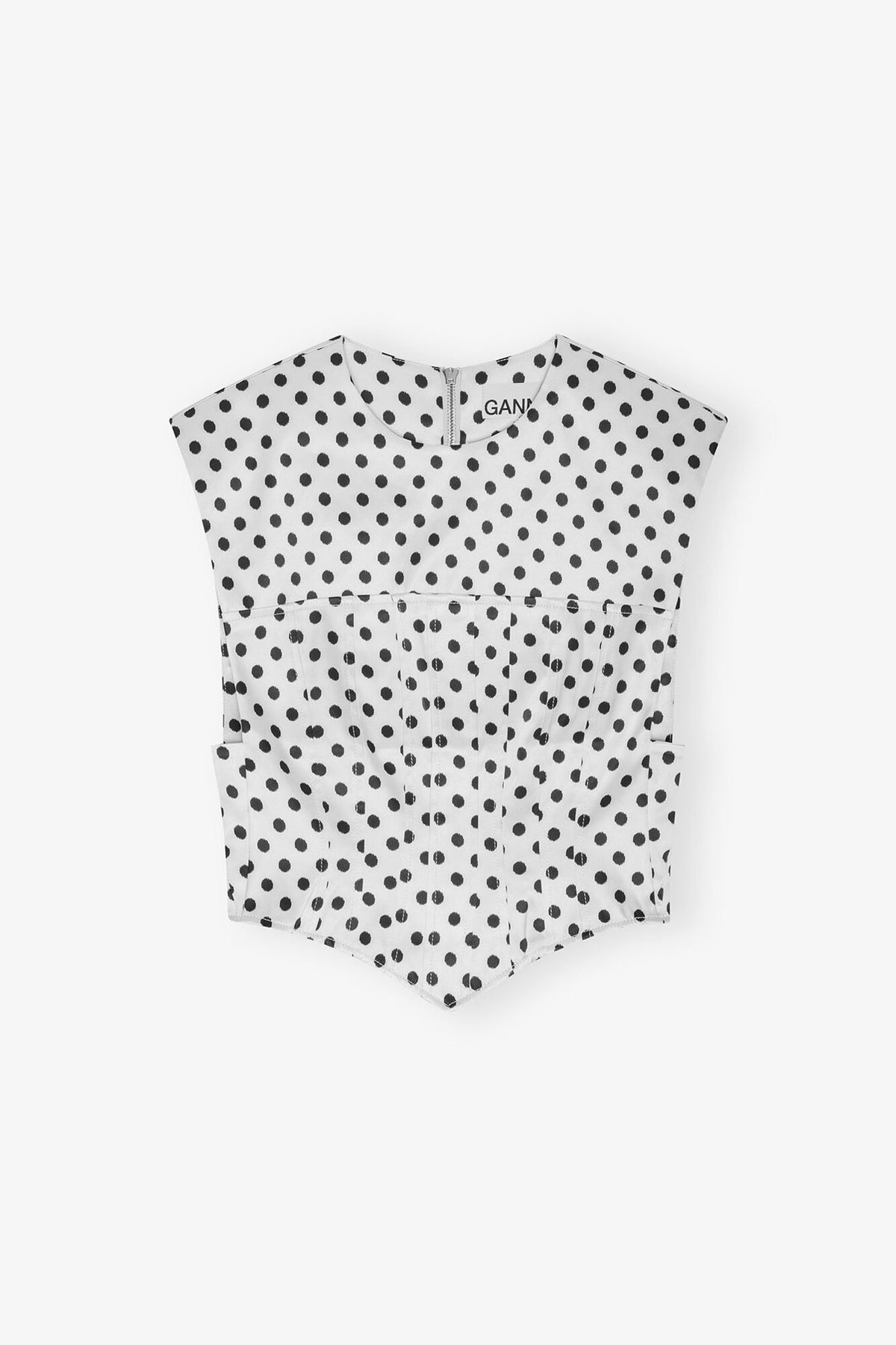 Polka-Dot Satin Corset Blouse - GANNI