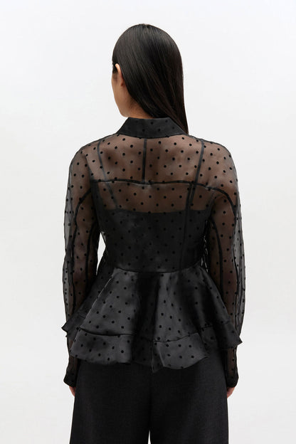 Black Organza Peplum Shirt - GANNI