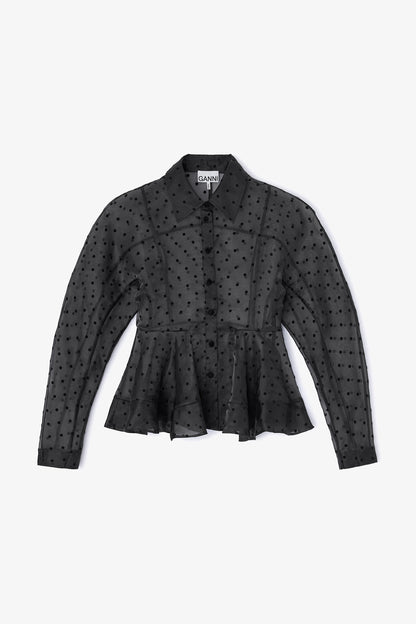Black Organza Peplum Shirt - GANNI