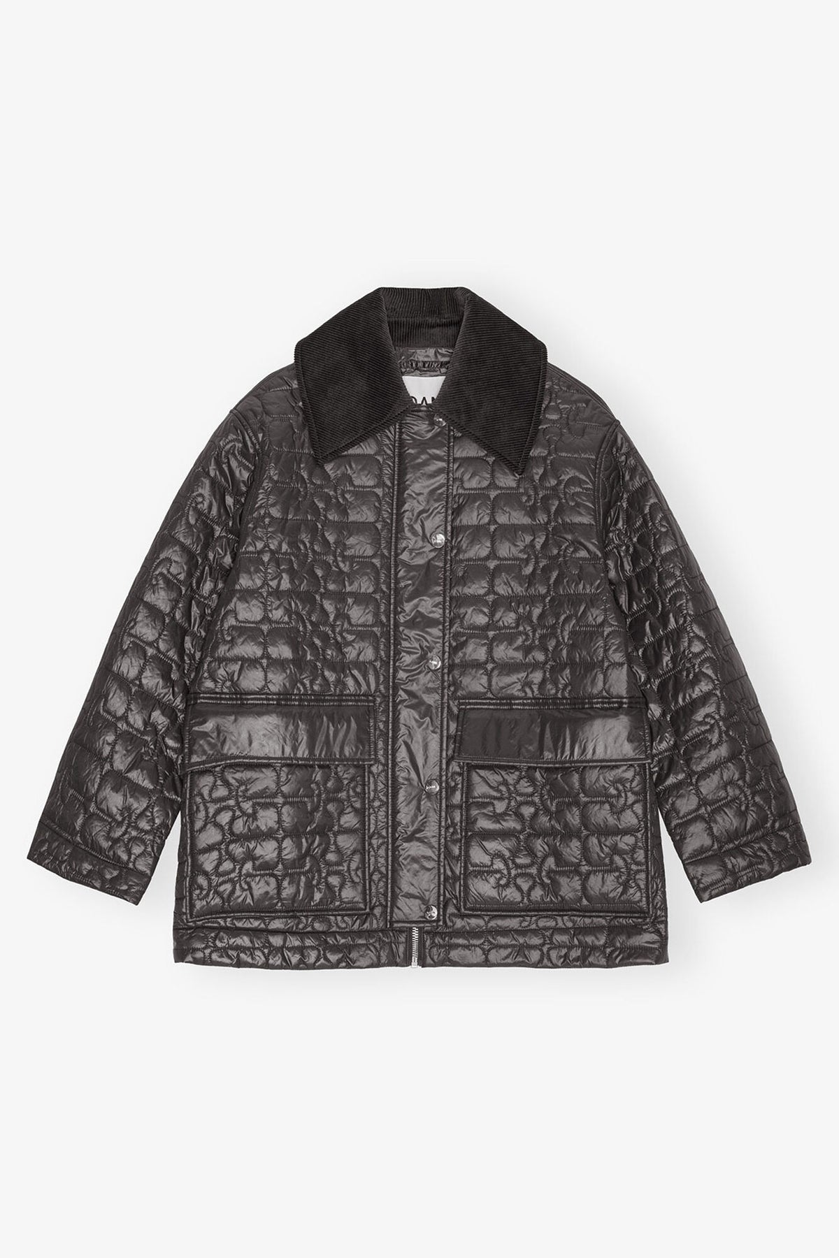 Black Shiny Quilt Midi Jacket - GANNI