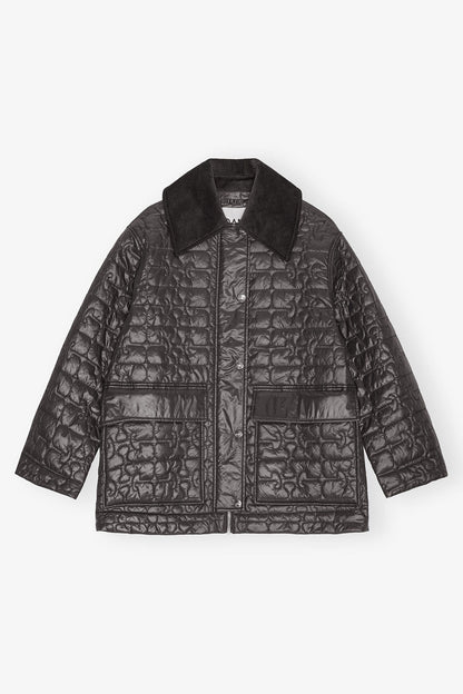 Black Shiny Quilt Midi Jacket - GANNI