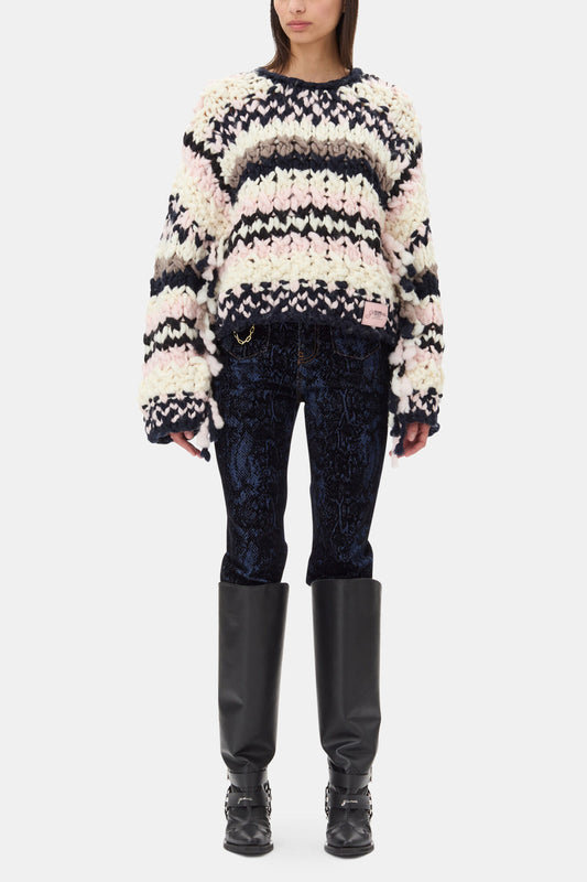 Multicolor Hand-Knit Sweater - GANNI