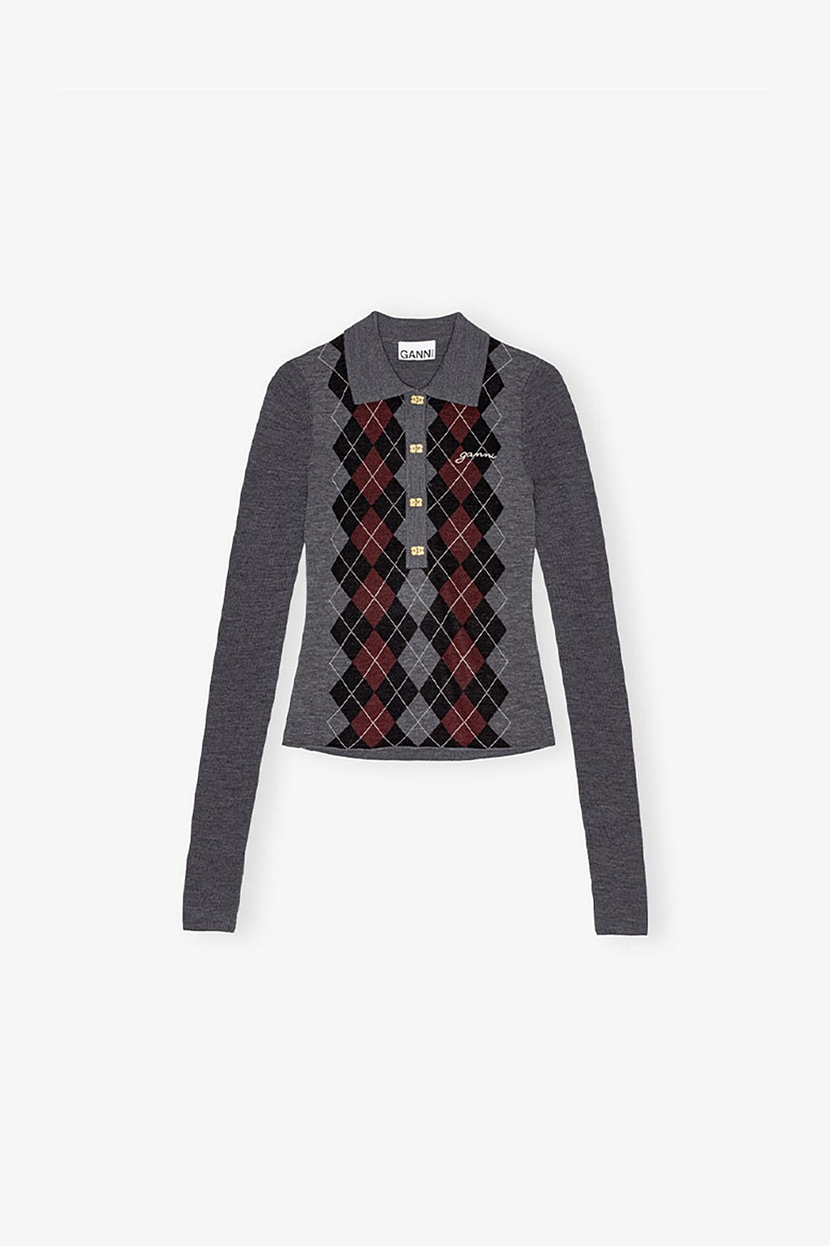 Grey Knitted Polo Shirt - GANNI