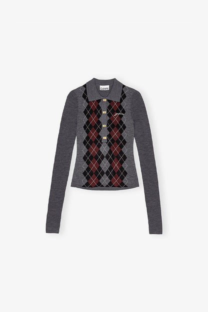 Grey Knitted Polo Shirt - GANNI