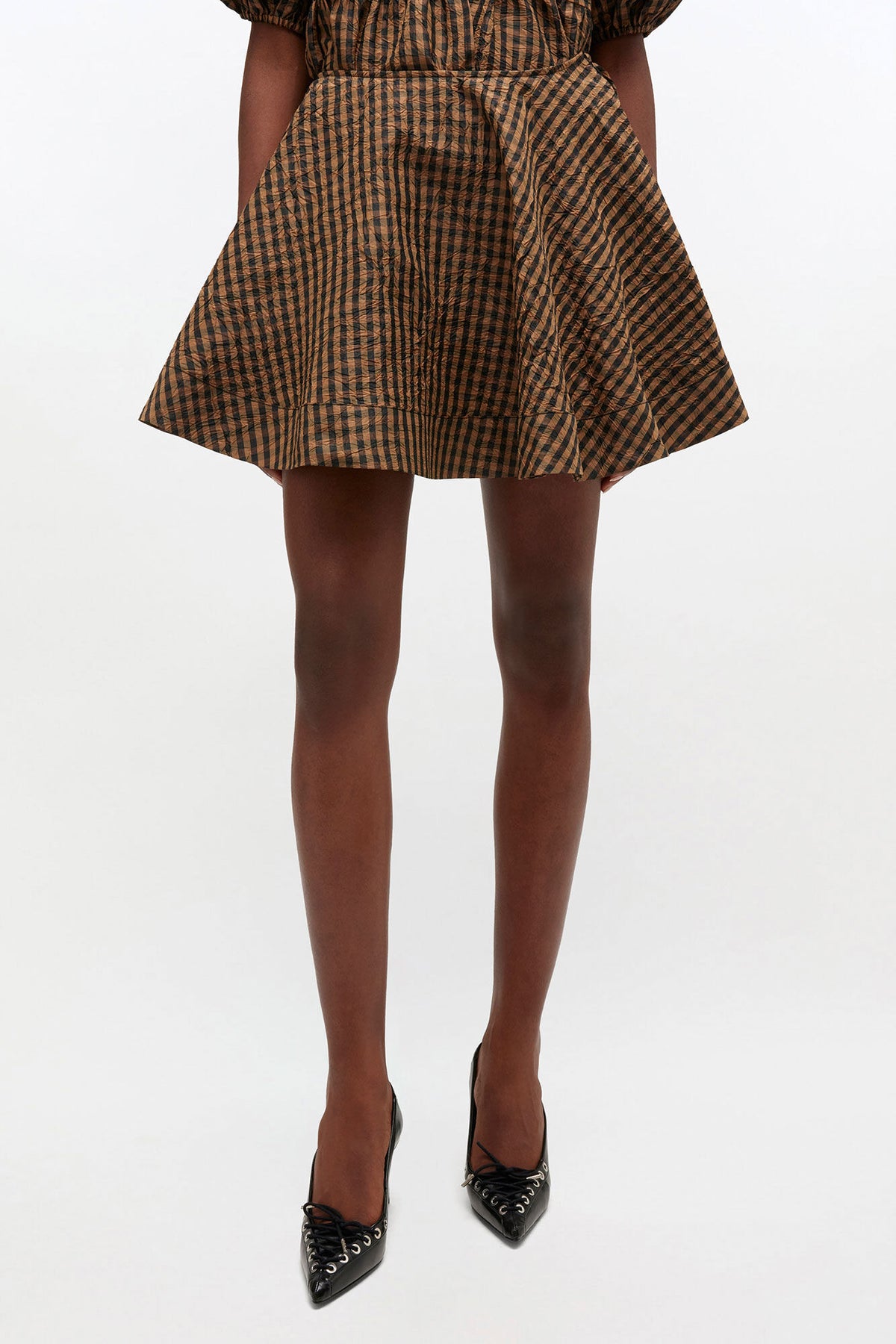 Crinkled Check Mini Circle Skirt - GANNI
