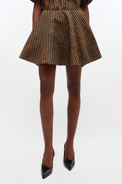 Crinkled Check Mini Circle Skirt - GANNI