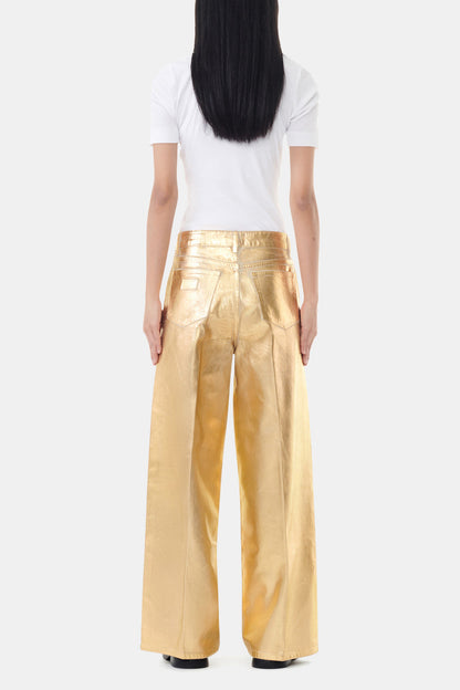 Gold Foil Wide Jeans - GANNI