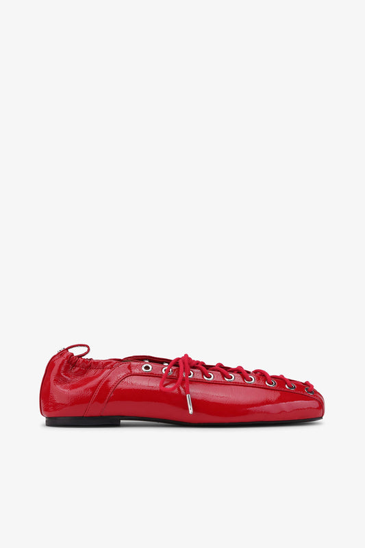 Lace-Up Ballerinas in Red - GANNI