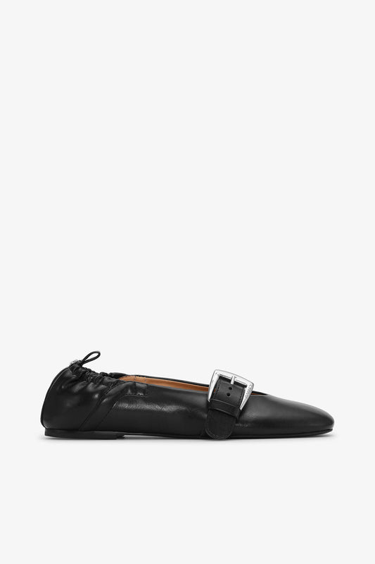 Buckle Strap Ballerinas in Black - GANNI