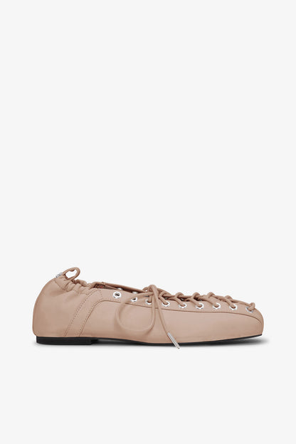 Lace-Up Ballerinas in Beige - GANNI