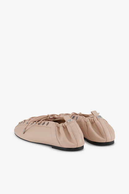 Lace-Up Ballerinas in Beige - GANNI