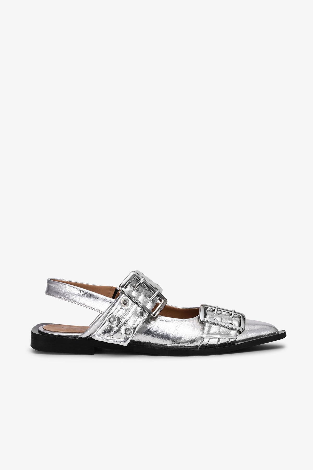 Feminine Buckle Ballerinas in Silver - GANNI