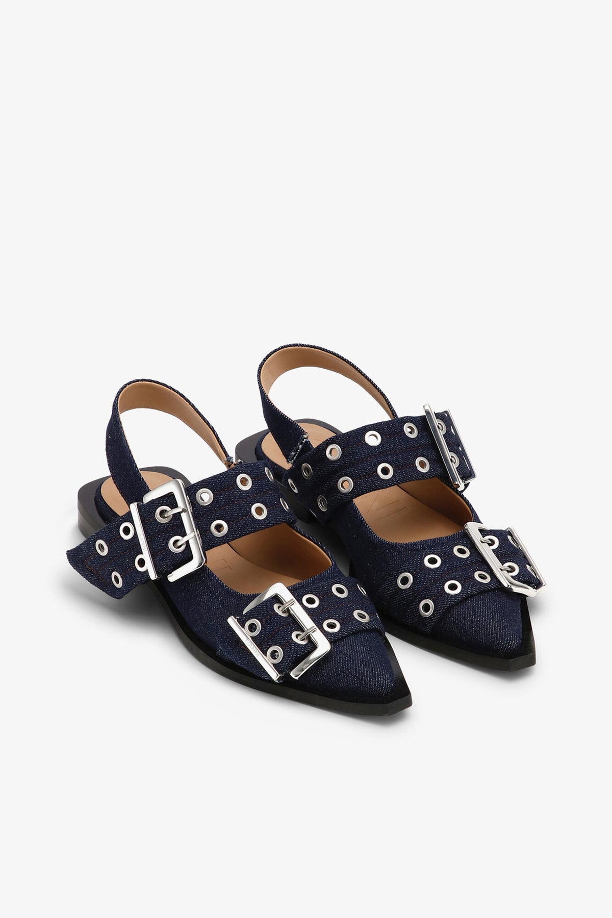 Denim Feminine Buckle Ballerinas - GANNI