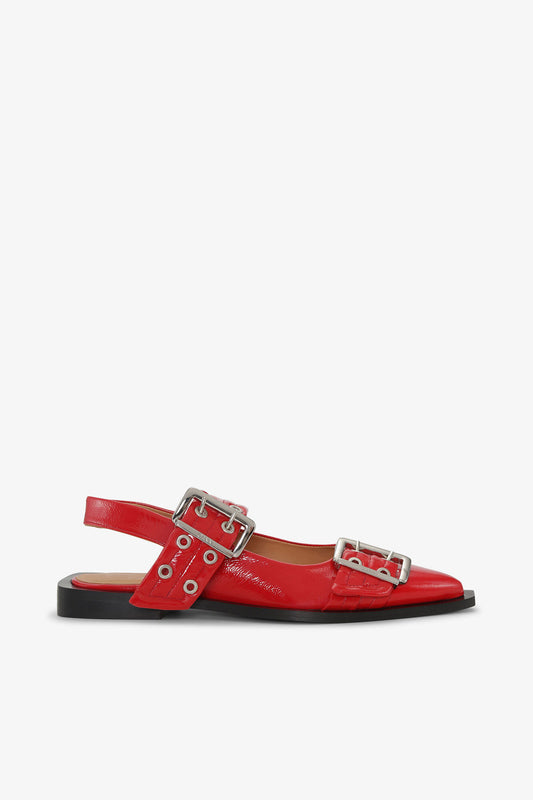 Feminine Buckle Ballerinas in Red - GANNI