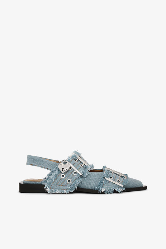 Feminine Buckle Ballerinas in Denim with Charms - GANNI