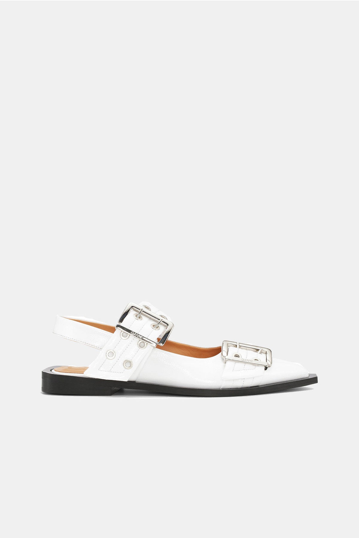 White Wide Welt Buckle Ballerinas - GANNI