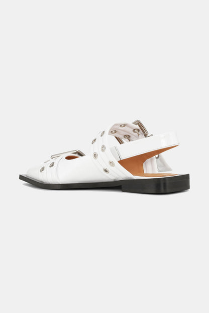 White Wide Welt Buckle Ballerinas - GANNI